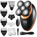 IPX7 impermeável barbeador elétrico navalha para homens barba aparador de cabelo recarregável careca cabeça máquina de barbear LCD display kit de tosa